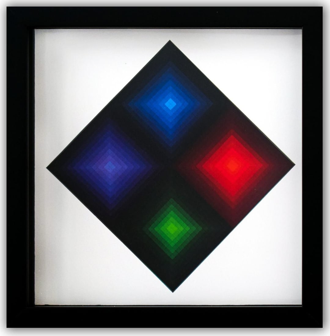 Victor Vasarely- Heliogravure Print "Arcturus - II": Artist: Victor Vasarely. Medium: Heliogravure Print. Title: Arcturus - II. Size: 10" x 10". Measures approx. 12" x 12" (framed). Additional: Custom Framed , 1971. Reference#: 21376.