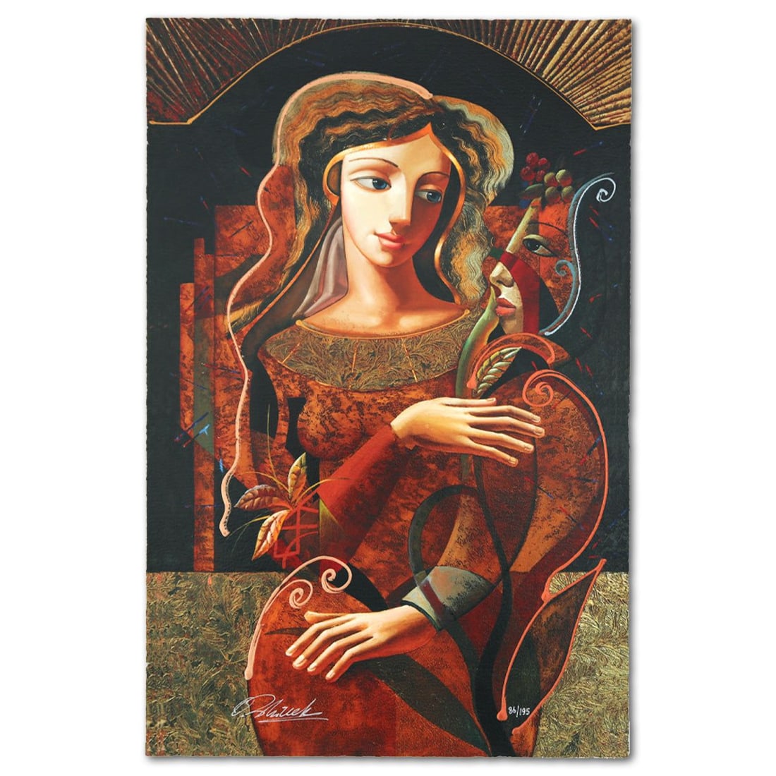 Oleg Zhivetin- Silkscreen "Her Flower": Artist: Oleg Zhivetin. Medium: Silkscreen. Title: Her Flower. Size: 22" x 14". Signature: Hand Signed and Numbered. Reference#: 74632.