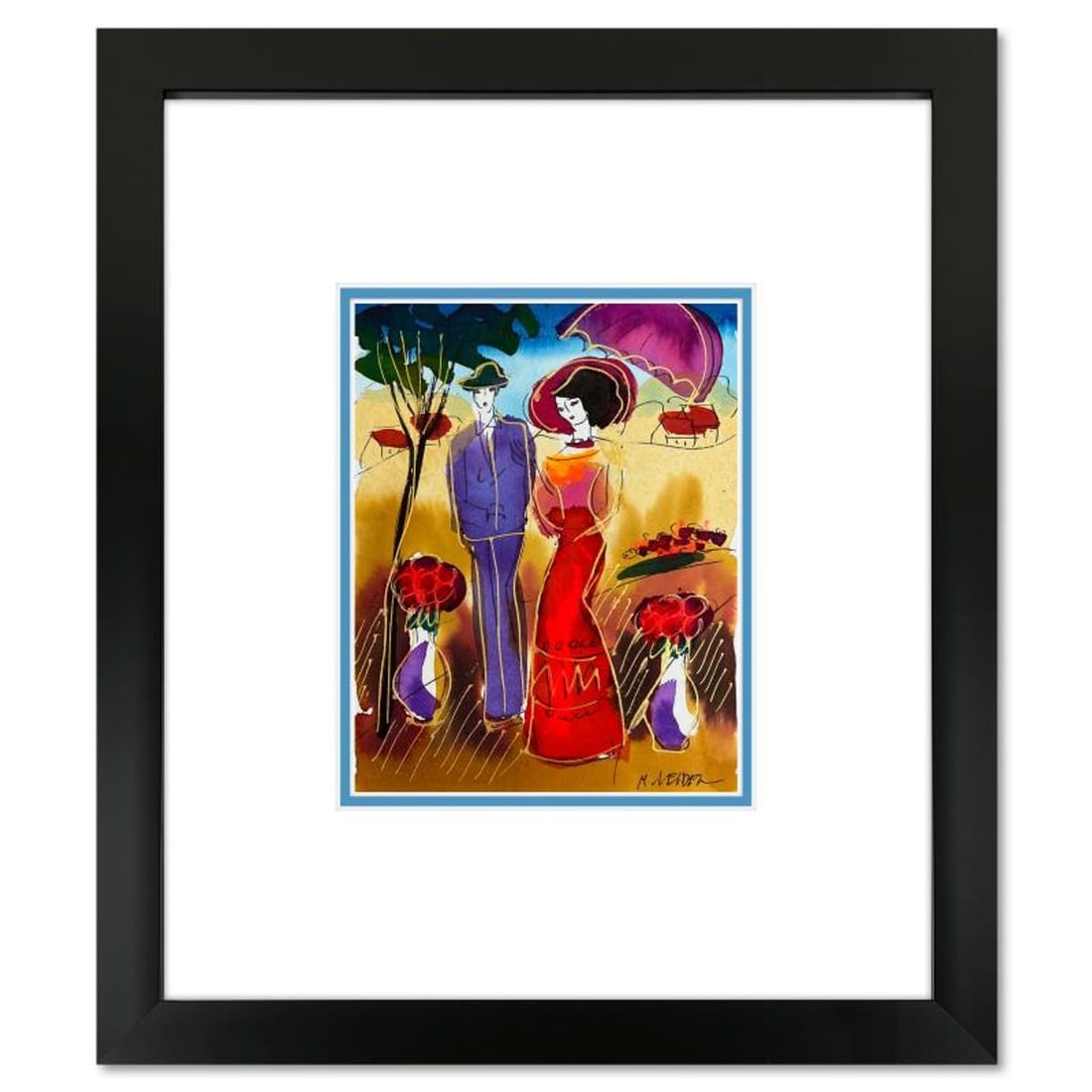 Moshe Leider, Framed Original Mixed Media Watercolor Painting, Hand Signed with Letter of: This is an original mixed media watercolor painting on paper by Moshe Leider. Hand signed by the artist, this piece comes custom framed and includes a Letter of Authenticity. Measures approximately 15