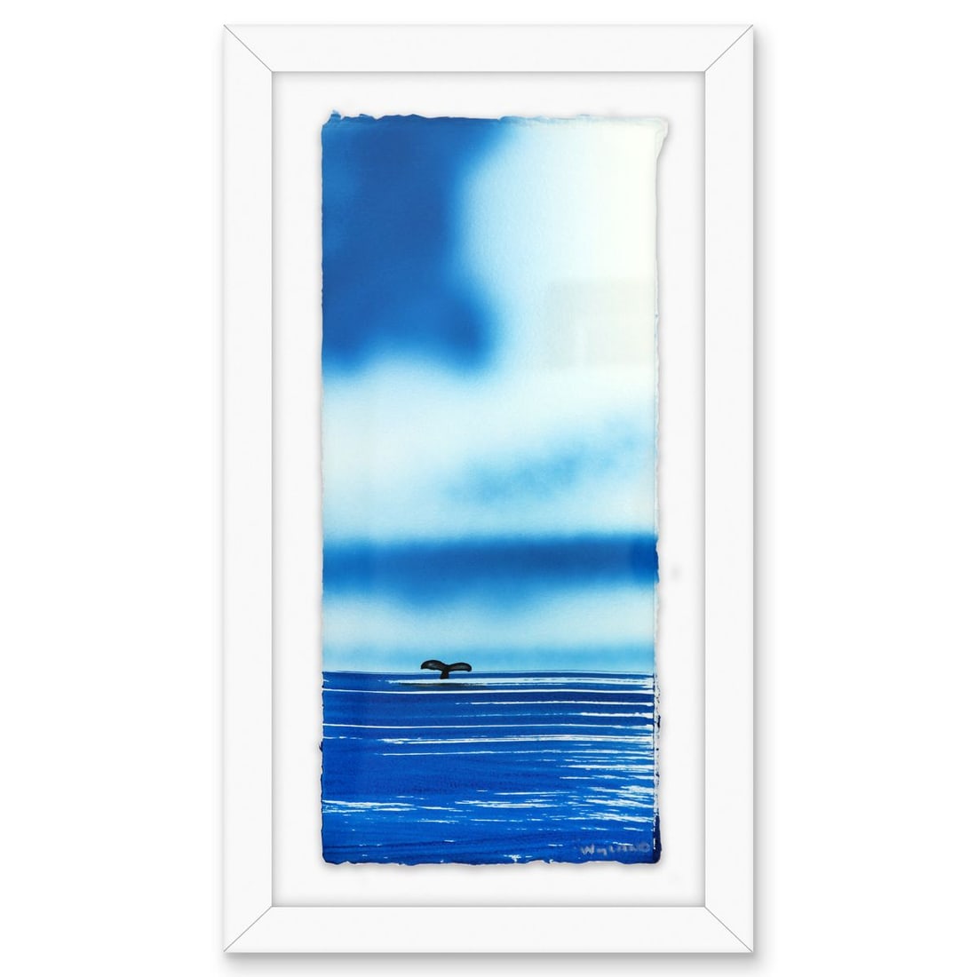 Wyland- Original Watercolor Painting on Deckle Edge Paper "Fluke": Artist: Wyland. Medium: Original Watercolor Painting on Deckle Edge Paper. Title: Fluke. Size: 22" x 10". Measures approx. 28" x 16" (framed). Signature: Hand signed. Certificate of Authenticity: Is i