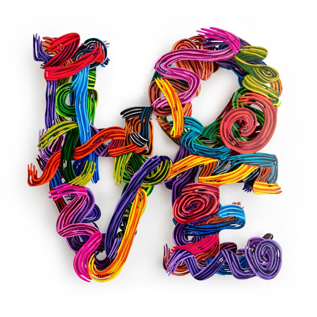 Patricia Govezensky- Original Painting on Cutout Steel "Contemporary Love (Mini Series)": Artist: Patricia Govezensky. Medium: Original Painting on Cutout Steel. Title: Contemporary Love (Mini Series). Size: 17" x 17". Signature: Hand Signed by the artist. Certificate of Authenticity: Is i