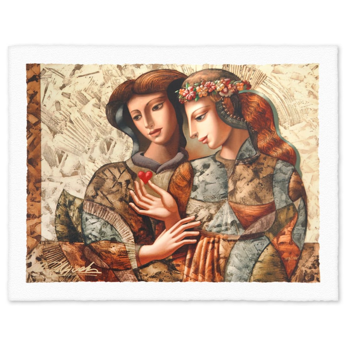 Oleg Zhivetin- Silkscreen "Competing for his Heart": Artist: Oleg Zhivetin. Medium: Silkscreen. Title: Competing for his Heart. Size: 16" x 20". Signature: Hand Signed and Numbered. Reference#: 74631.