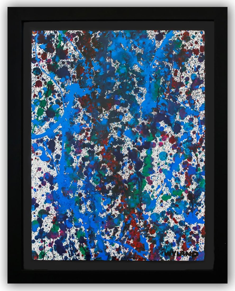 Wyland- Original Watercolor Painting on Deckle Edge Paper "Abstract Drip": Artist: Wyland. Medium: Original Watercolor Painting on Deckle Edge Paper. Title: Abstract Drip. Size: 30" x 22". Measures approx. 36" x 29" (framed). Signature: Hand Signed by the artist.