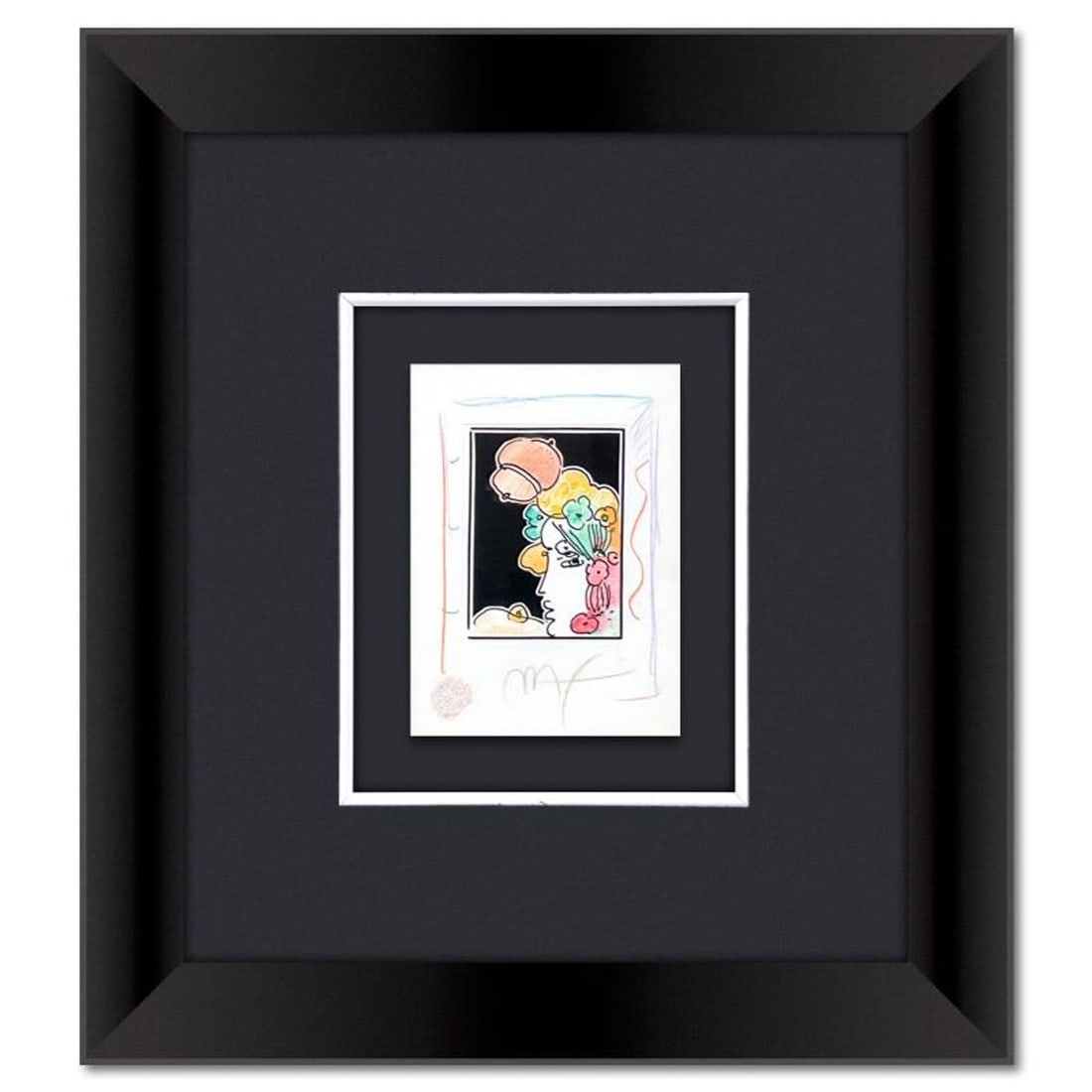 Peter Max, Framed One-of-a-Kind Mixed Media, Hand Signed with Registration Number Certifying: This is a one-of-a-kind mixed media on paper, hand signed by Peter Max. The piece comes custom framed with a backside cutout to display Peter Max Studio registration number 338846 certifying authentic