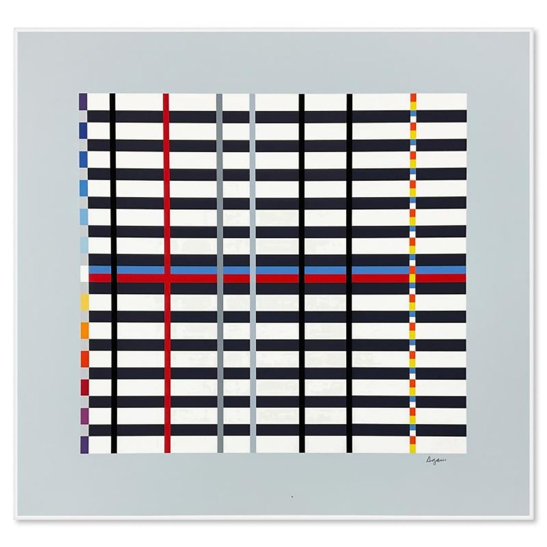 Yaacov Agam, "Hommage du Mondrian (Light Blue)" Limited Edition Serigraph, Numbered and Hand Signed: Hommage du Mondrian (Light Blue) is a limited edition serigraph on paper by Yaacov Agam, hand signed by the artist. Includes Letter of Authenticity. Measures approx. 26.5" x 28" (image). Reference#: 8
