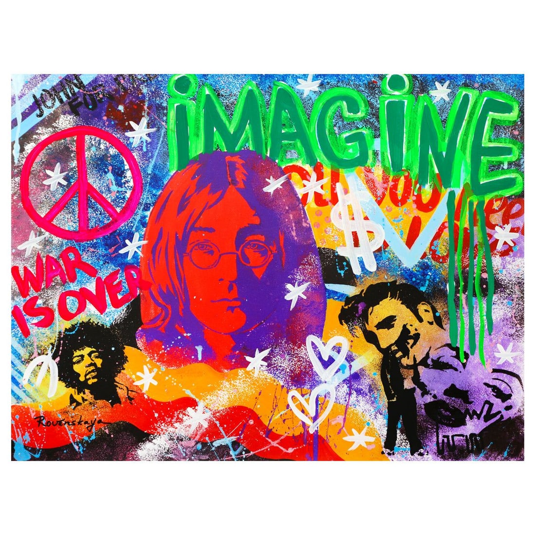 Nastya Rovenskaya- Mixed Media "Imagine": Artist: Nastya Rovenskaya. Medium: Mixed Media. Title: Imagine. Size: 30" x 40". Signature: Hand signed. Certificate of Authenticity: Is included. Reference#: 58248.