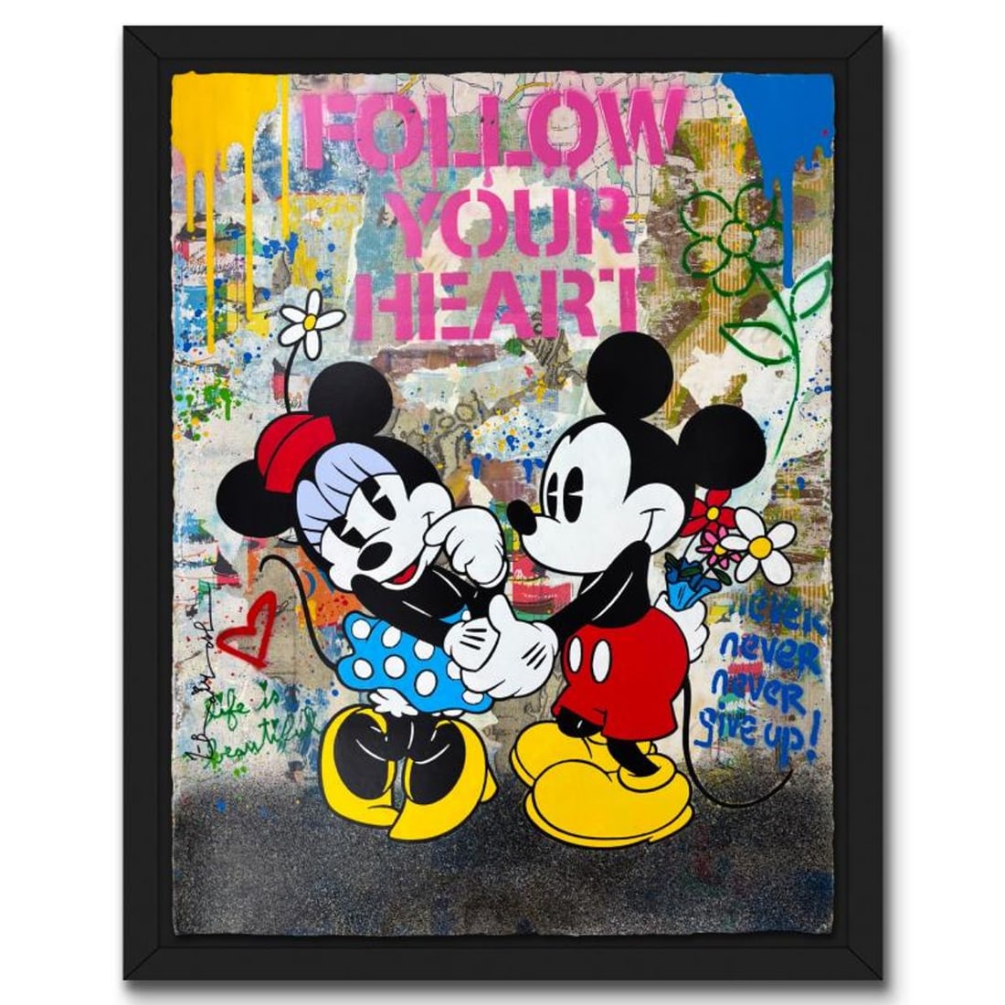 Mr. Brainwash, "Forever Yours" Framed Mixed Media Original, Hand Signed with Certificate of: Forever Yours is a mixed media original on deckle edge paper by Mr Brainwash, hand signed and thumbprinted en verso by the artist.This piece comes framed. Includes Certificate of Authenticity. Measure