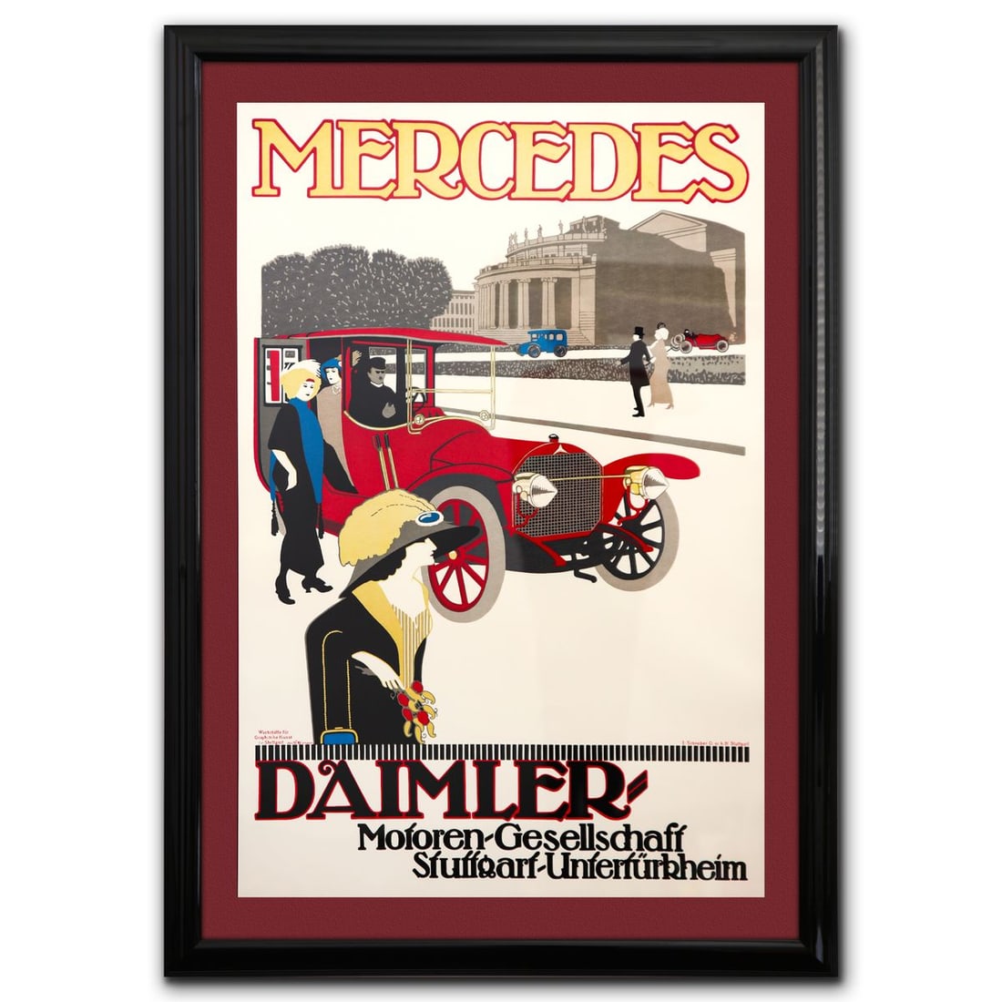 Lithograph Poster "Mercedes Benz Stuttgart": Medium: Lithograph Poster. Title: Mercedes Benz Stuttgart. Size: 44" x 29". Measures approx. 53" x 37" (framed). Reference#: 71034.