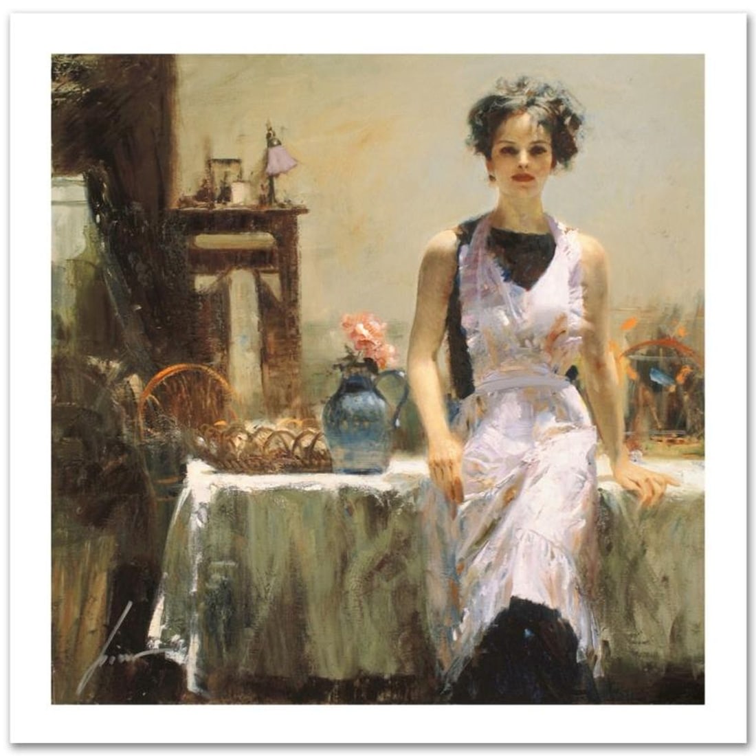 Pino (1939-2010), "Evening Thoughts" Limited Edition on Canvas, Numbered and Hand Signed with: Evening Thoughts is a limited edition giclee on canvas by Pino (1939-2010), numbered and hand signed by the artist. Includes Certificate of Authenticity. Measures approx. 12" x 12" (image).