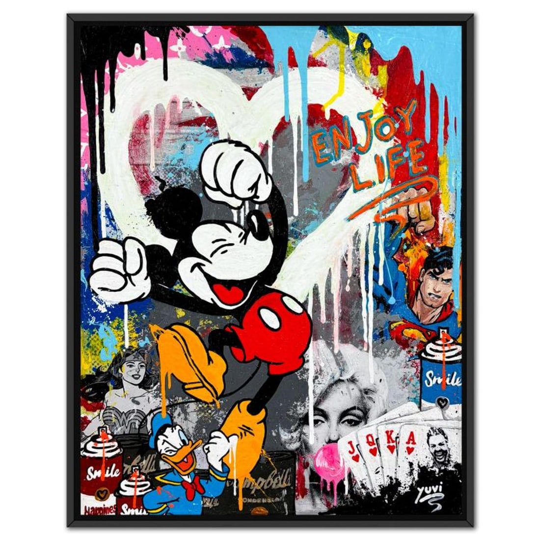 Yuvi, Framed Mixed Media Original on Canvas, Hand Signed with Letter of Authenticity.: This is a mixed media original on canvas by Yuvi, hand signed by the artist. This piece comes custom framed. Includes Letter of Authenticity. Measures approx. 21.5" x 17.5" (frame), 20" x 16" (image).