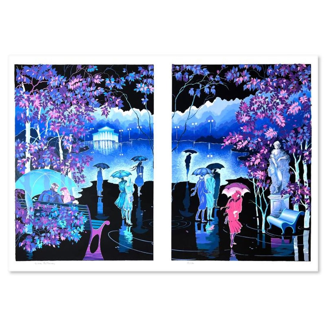 Zina Roitman, "Rainy Night" Limited Edition Serigraph, Hand Signed and Numbered, Letter of: Rainy Night is a limited edition serigraph on paper by Zina Roitman. The piece comes hand signed by the artist, numbered, and with a letter of authenticity. Measures approximately 25" x 38". Reference