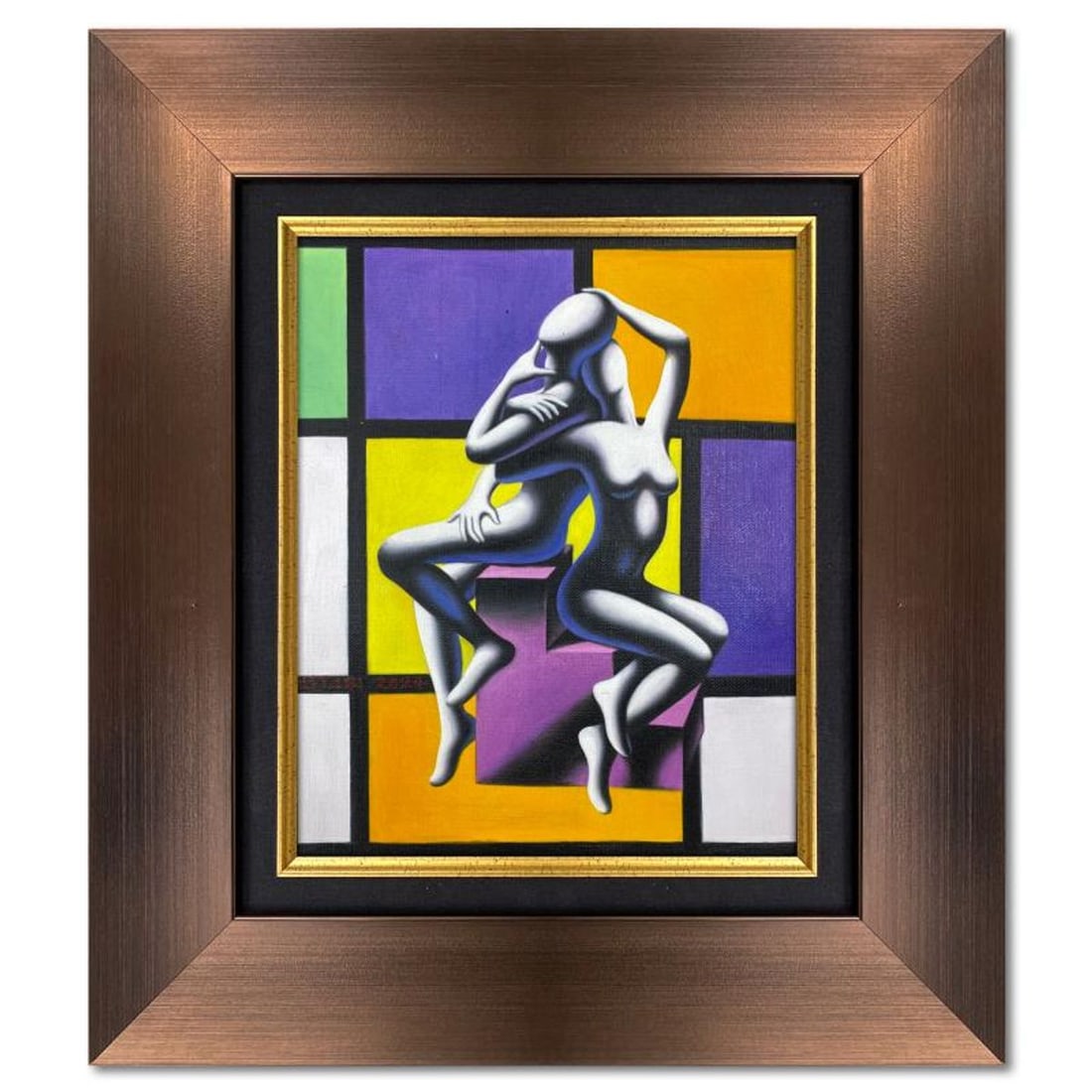 Mark Kostabi, "Steps of Inspiration" Framed Original Oil Painting on Canvas, Hand Signed with Letter: Steps of Inspiration is an original oil painting on canvas by Mark Kostabi, hand signed by the artist. This piece comes framed. Includes Certificate of Authenticity. Measures approx. 22" x 20"