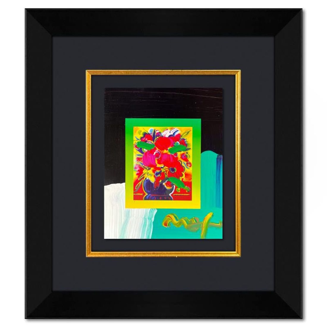 Peter Max, "Flowers" Framed One-of-a-Kind Acrylic Mixed Media, Hand Signed with Registration Number (1 of 2)