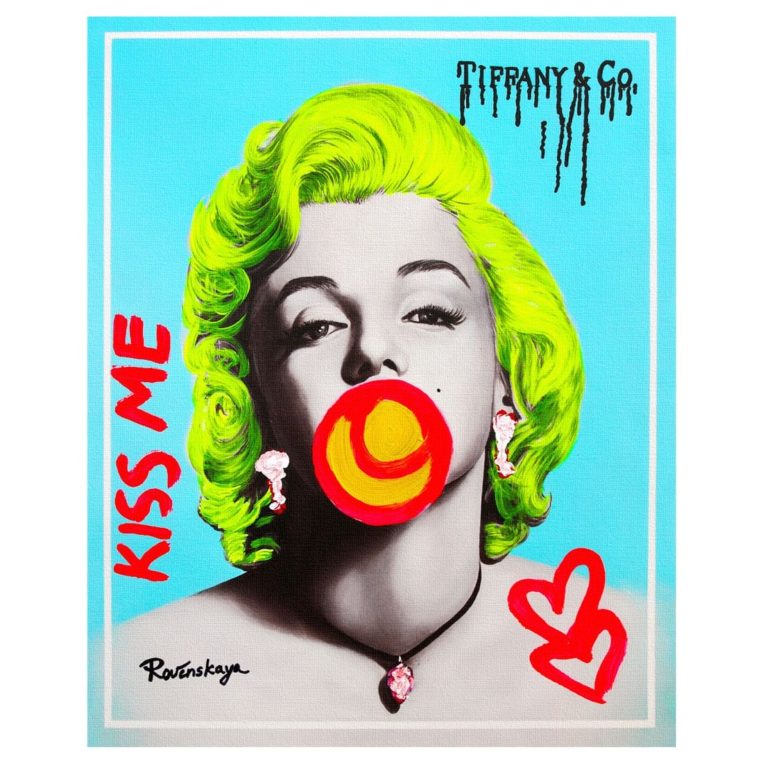 Nastya Rovenskaya- Mixed Media on Canvas "Bubble Gum": Artist: Nastya Rovenskaya. Medium: Mixed Media on Canvas. Title: Bubble Gum. Size: 20" x 16". Signature: Hand signed. Certificate of Authenticity: Is included. Reference#: 26324.