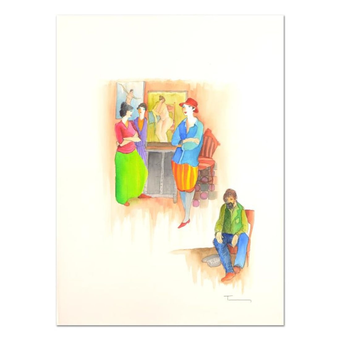 Itzchak Tarkay (1935-2012), Original Mixed Media Watercolor, Hand Signed with Letter of (1 of 2)