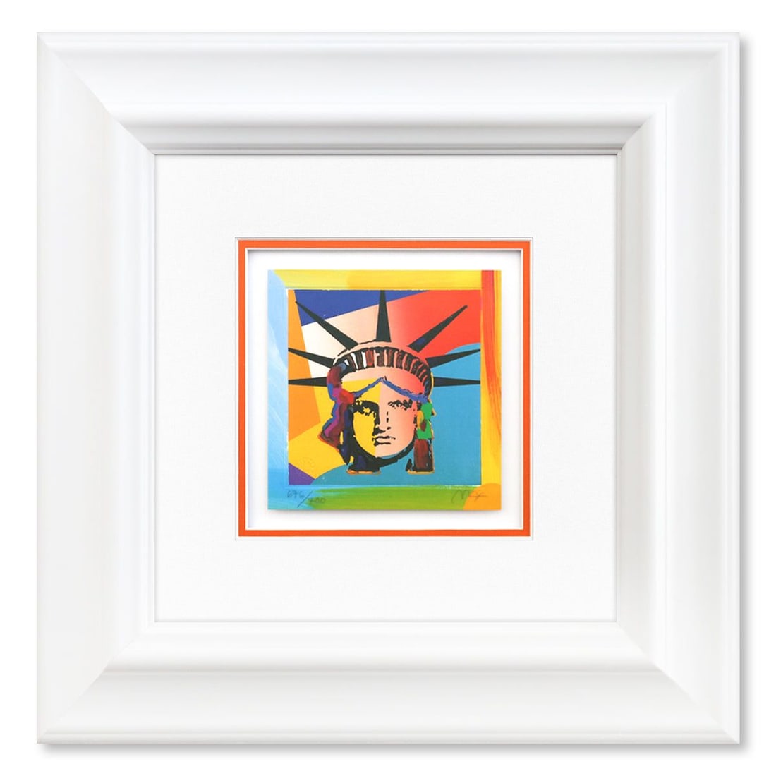 Peter Max- Original Lithograph "Liberty Head": Artist: Peter Max. Medium: Original Lithograph. Title: Liberty Head. Size: 7" x 7". Measures approx. 21" x 21" (framed). Signature: Hand signed and numbered. Certificate of Authenticity: Is included. 