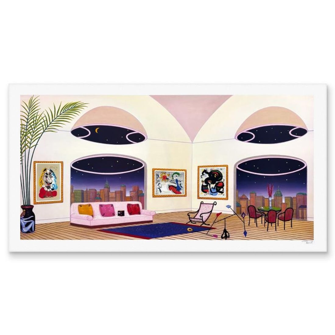 Fanch Ledan, "Oval Lounge" Limited Edition Serigraph, Numbered and Hand Signed with Letter of: Oval Lounge is a limited edition serigraph on paper by Fanch Ledan, numbered and hand signed by the artist. Includes Letter of Authenticity. Measures approx. 21" x 39" (border), 18" x 36" (image). Thi