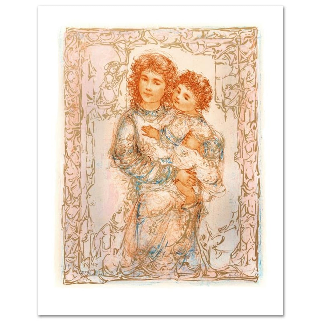 Millennium Joy Limited Edition Lithograph by Edna Hibel (1917-2014), Numbered and Hand Signed with: Millennium Joy is a limited edition lithograph on paper, numbered and hand signed by Edna Hibel (1917-2014). Includes Certificate of Authenticity! Measures approx. 18" x 22.5" (with border), 15" x 19"
