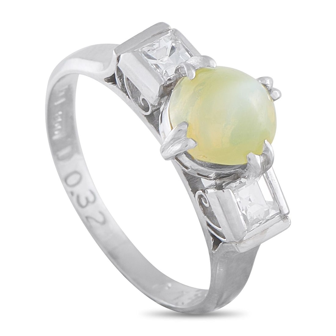 PLATINUM 0.32CT DIAMOND AND CATS EYE RING