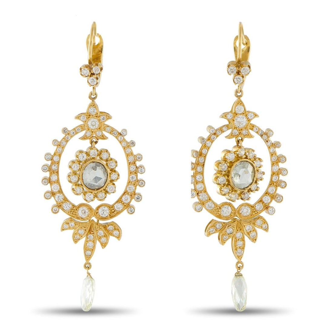 18K YELLOW GOLD 3.50CT DIAMOND EARRINGS: These earrings are elegant enough for even your most special occasions. Diamonds with a total weight of 3.50 carats elevate the intricate 18K Yellow Gold settings. Opulent and incredibly captivating, 