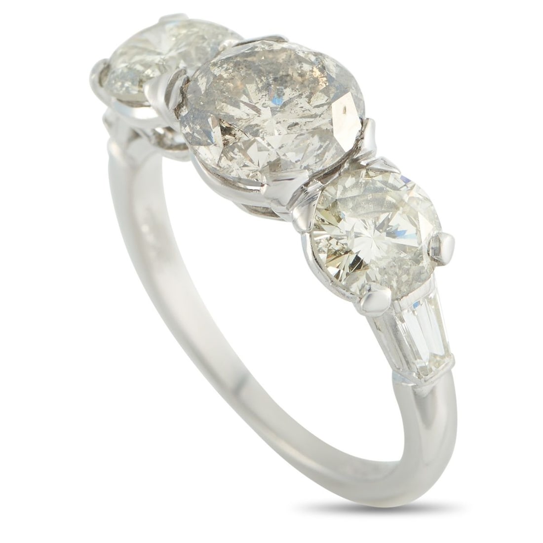 PLATINUM 4.11CT DIAMOND RING: A classically elegant design ensures that this luxury ring will continually impress. A 2.36 carat Diamond makes a statement at the center, while additional Diamonds with a total weight of 1.75 carats 