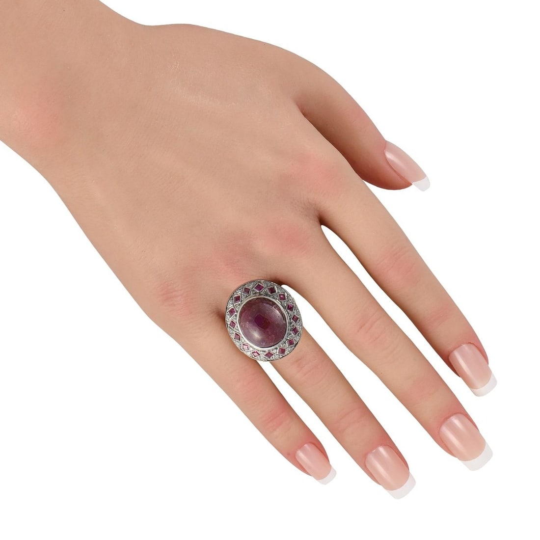 PLATINUM 0.34CT DIAMOND AND RUBY RING - 3