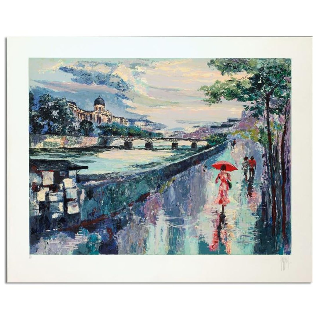 Mark King (1931-2014), "Pont Des Artes" Hand Signed Limited Edition Serigraph with Letter of: Pont Des Artes is a limited edition serigraph on paper by Mark King (1931-2014). Hand signed and numbered, this piece comes with a letter of authenticity and measures approximately 27" x 36" (image). 
