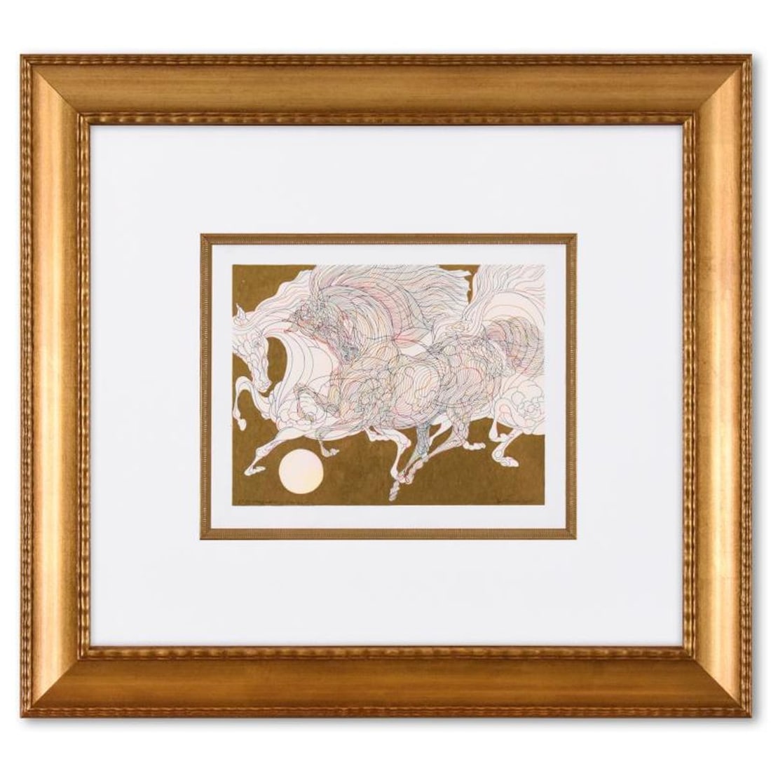 Guillaume Azoulay, "Etude Trois Chevaux" Framed Original Hand Colored Drawing with Hand Laid Gold (1 of 3)