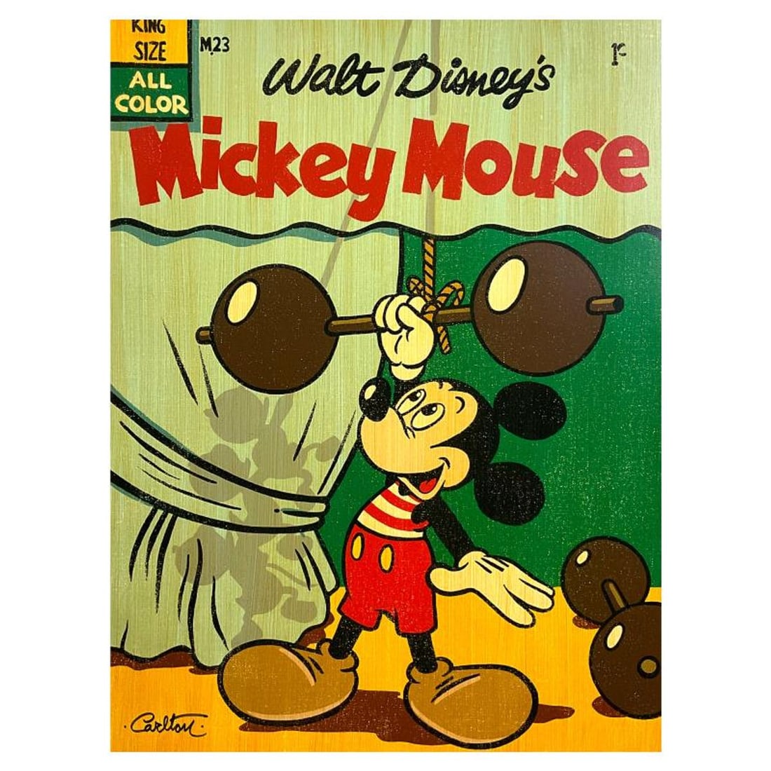 Trevor Carlton, "Muscle Mickey" Limited Edition Proof on Canvas from Disney Fine Art, Numbered and: Muscle Mickey is a limited edition proof giclee on canvas by Trevor Carlton, numbered and hand signed by the artist. This piece is licensed by Disney Fine Art. Includes Letter of Authenticity. Measure