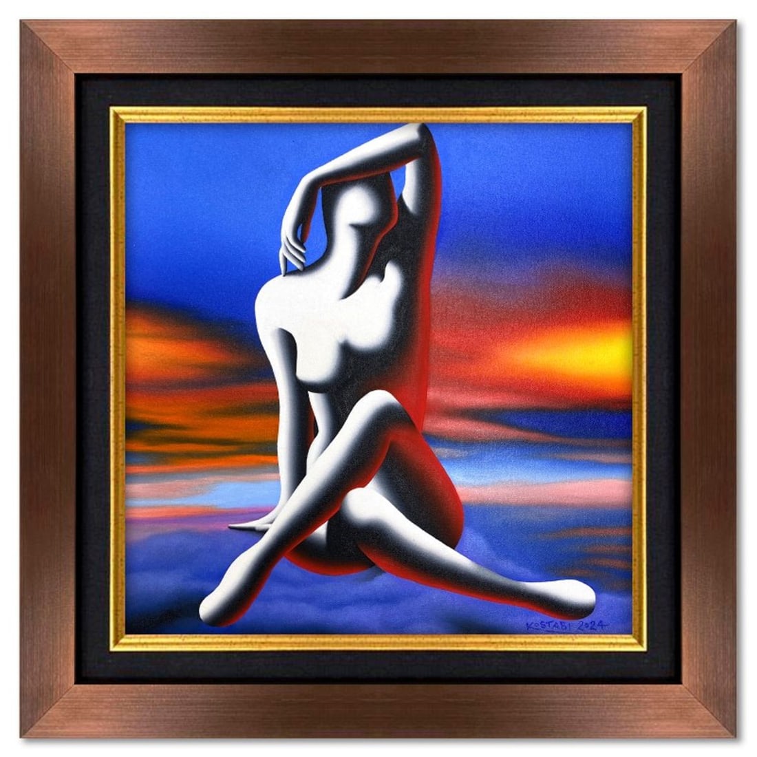 Mark Kostabi, "Goddess of the Morning Light" Framed Original Oil Painting on Canvas, Hand Signed: Goddess of the Morning Light is an original oil painting on canvas by Mark Kostabi, hand signed by the artist. This piece comes custom framed. Includes Certificate of Authenticity. Measures approx.