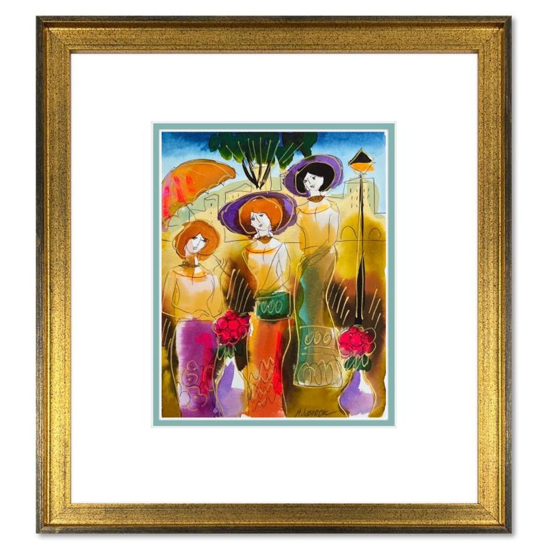 Moshe Leider, Framed Original Mixed Media Watercolor Painting, Hand Signed with Letter of: This is an original mixed media watercolor painting on paper by Moshe Leider. Hand signed by the artist, this piece comes custom framed and includes a Letter of Authenticity. Measures approximately 16