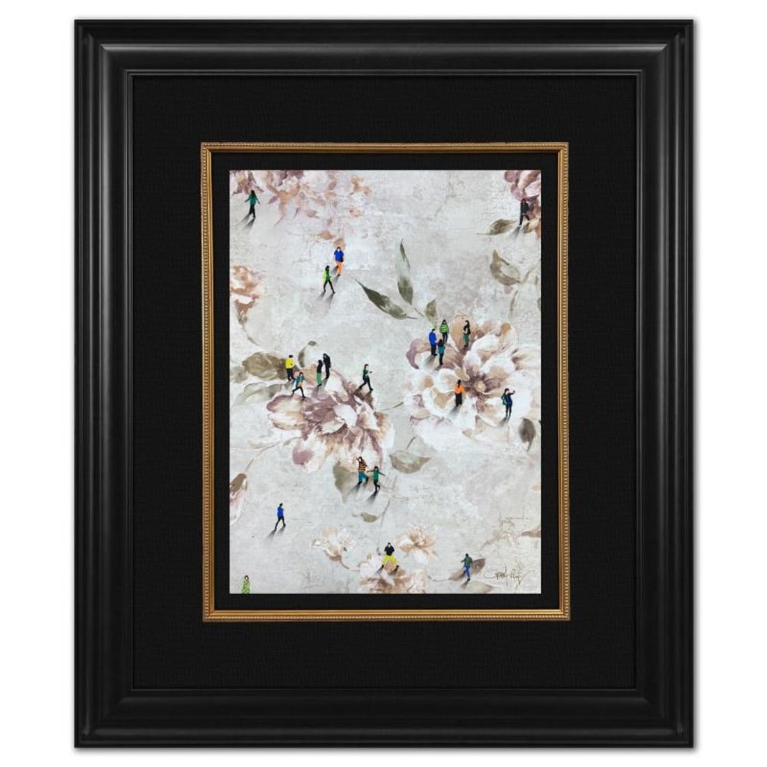 Craig Alan, "Fragments (Populous)" Framed Original Mixed Media on Vintage Wallpaper, Hand Signed: Fragments (Populous) is an original mixed media on vintage wallpaper by Craig Alan, hand signed by the artist. This piece comes custom framed. Includes Letter of Authenticity. Measures approx. 26" x 2