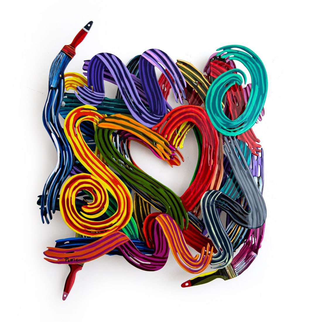 Patricia Govezensky- Original Painting on Cutout Steel "Work of Heart (Mini Series)": Artist: Patricia Govezensky. Medium: Original Painting on Cutout Steel. Title: Work of Heart (Mini Series). Size: 17" x 14". Signature: Hand Signed by the artist. Certificate of Authenticity: Is inclu