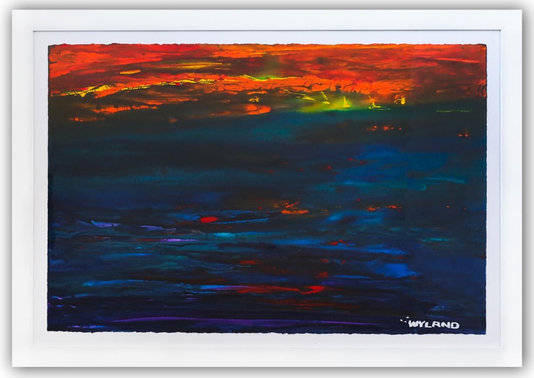Wyland- Original Watercolor Painting on Deckle Edge Paper "Abstract": Artist: Wyland. Medium: Original Watercolor Painting on Deckle Edge Paper. Title: Abstract. Size: 26" x 40". Measures approx. 33" x 47" (framed). Signature: Hand Signed by the artist. Certificate of A