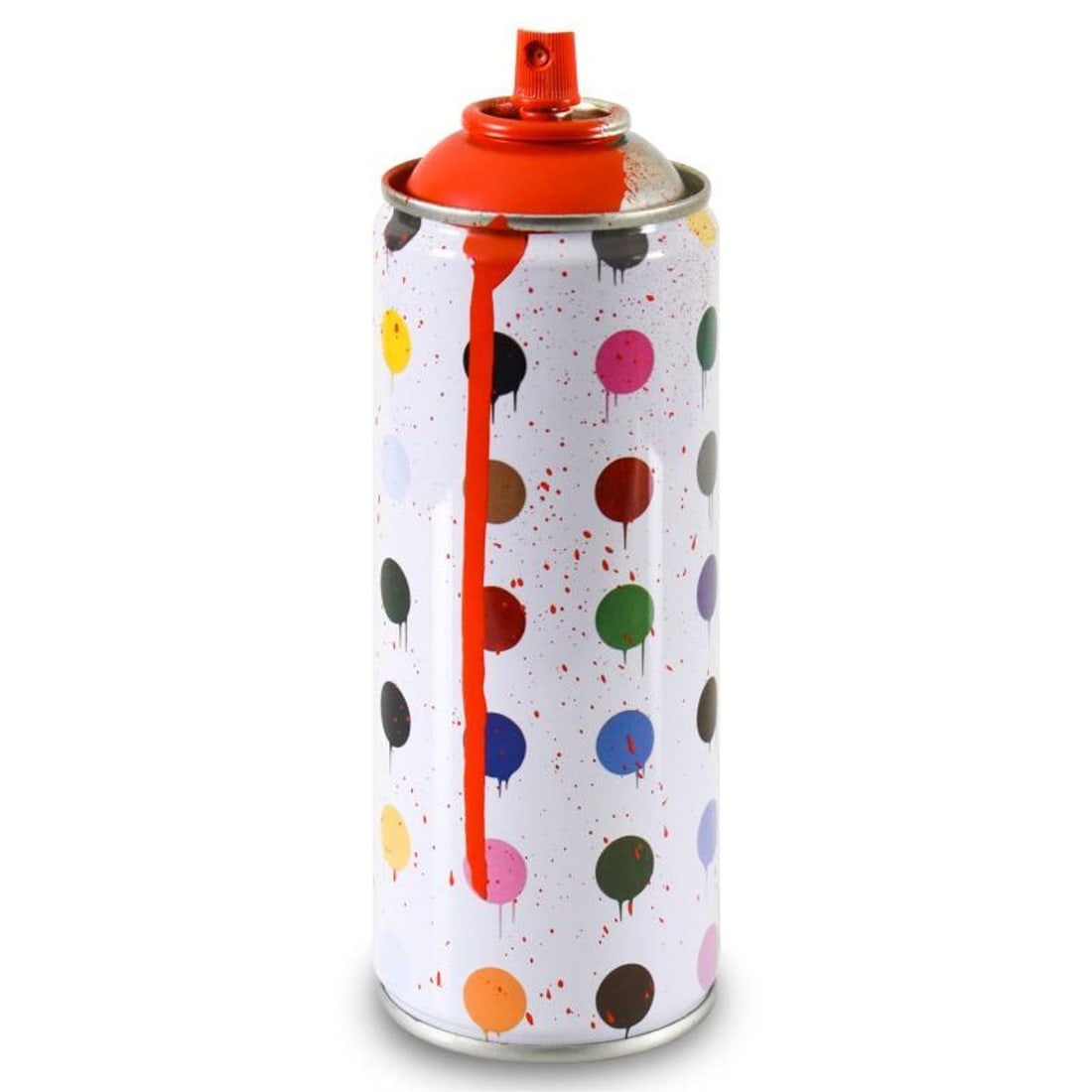 Mr. Brainwash, "Hirst Dots (Red)" Limited Edition Hand Painted Spray Can with Plate Signature.: Hirst Dots (Red) is a numbered limited edition hand painted spray can by Mr Brainwash. This piece bears the plate signature of the artist and comes from his 2020 Classic Spray Can Collection. Measures