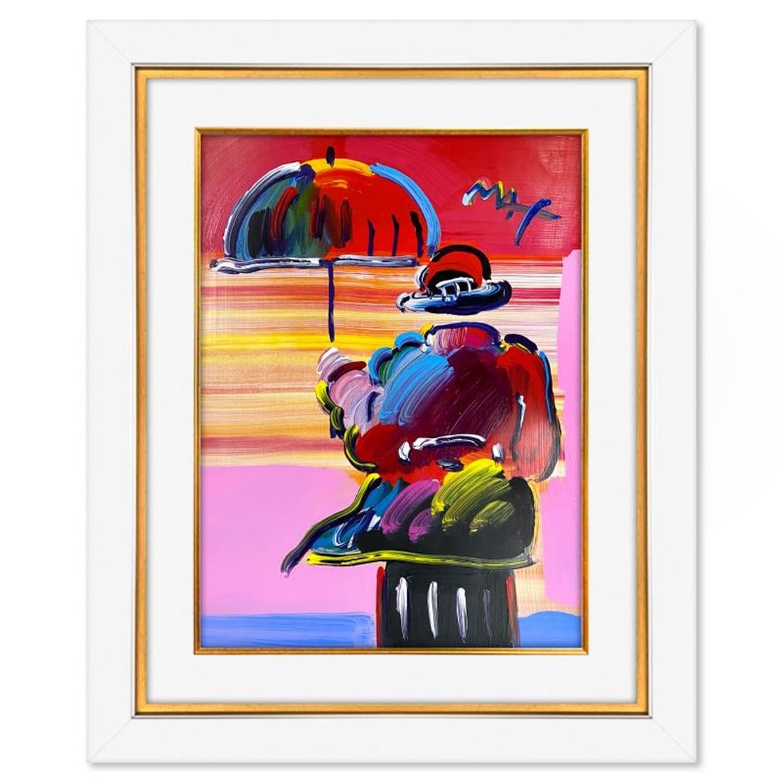 Peter Max, "Umbrella Man" Framed One-of-a-Kind Mixed Media, Hand Signed with Registration Number (1 of 2)
