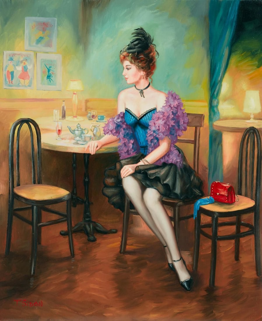 Taras Sidan- Original Giclee on Canvas "Dinner": Artist: Taras Sidan. Medium: Original Giclee on Canvas. Title: Dinner. Size: 24" x 20". Signature: Hand Signed by the Artist. Certificate of Authenticity: From the publisher. Reference#: 21019.