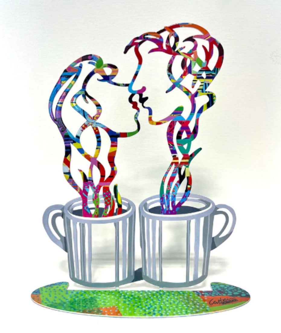 David Gerstein- Free Standing Sculpture "Up to Date": Artist: David Gerstein. Medium: Free Standing Sculpture. Title: Up to Date. Size: 11.8" x 9.8". Signature: Signed by the artist. Certificate of Authenticity: Is included. Additional: This piece is fre