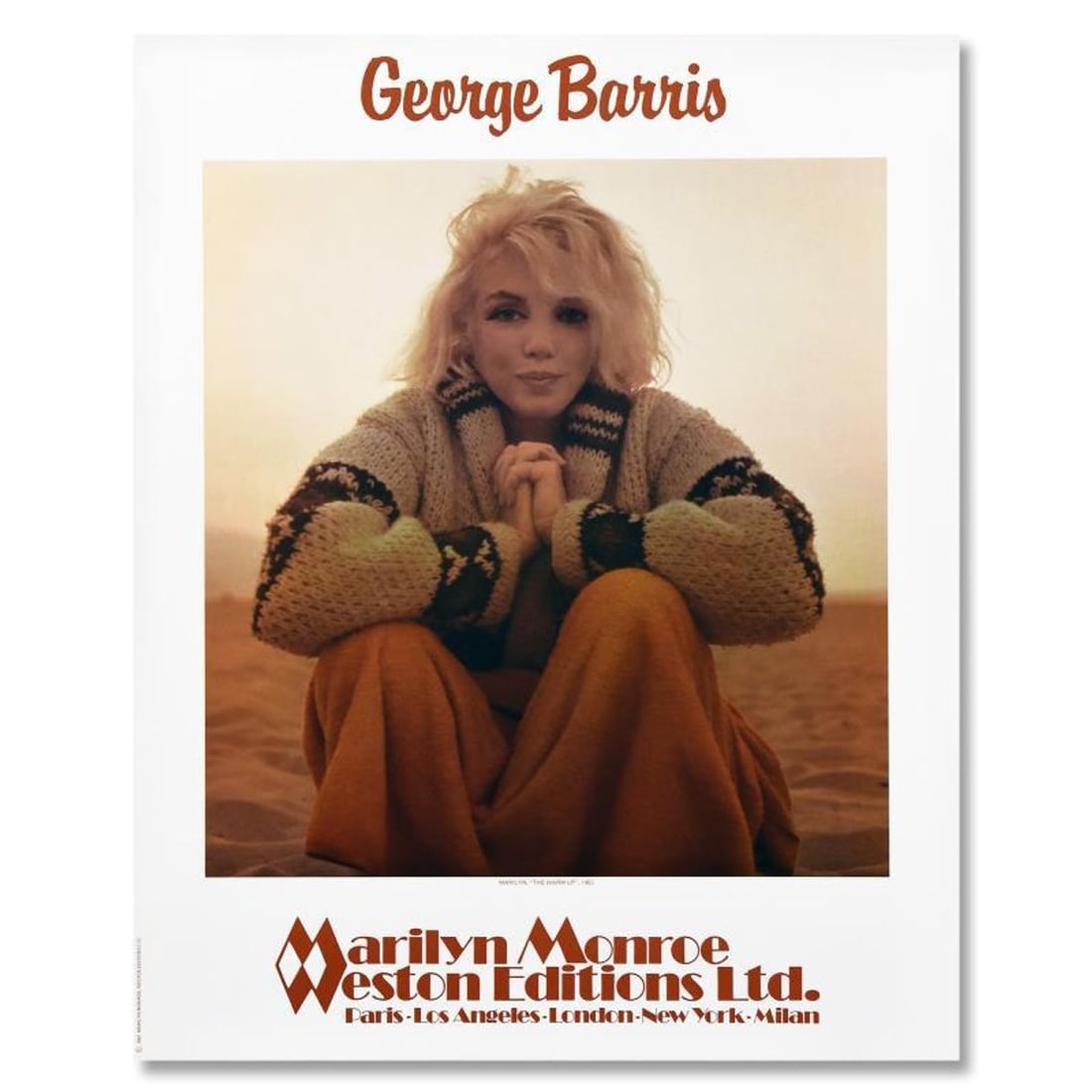 George Barris (1922-2016), "The Warm Up" Poster of Marilyn Monroe from the Edward Weston Collection: The Warm Up is a poster on paper by George Barris (1922-2016). From the Edward Weston Collection, this piece is dated (1987) and includes a letter of authenticity. Measures approx. 23" x 30" (image). 