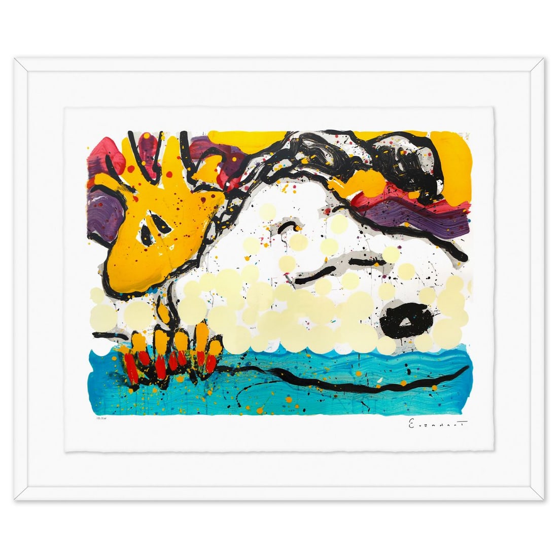 Tom Everhart- Hand Pulled Original Lithograph "Bora Bora Boogie Bored": Artist: Tom Everhart. Medium: Hand Pulled Original Lithograph. Title: Bora Bora Boogie Bored. Size: 28" x 35". Measures approx. 36" x 43" (framed). Signature: Hand Signed and numbered. Certificate of 