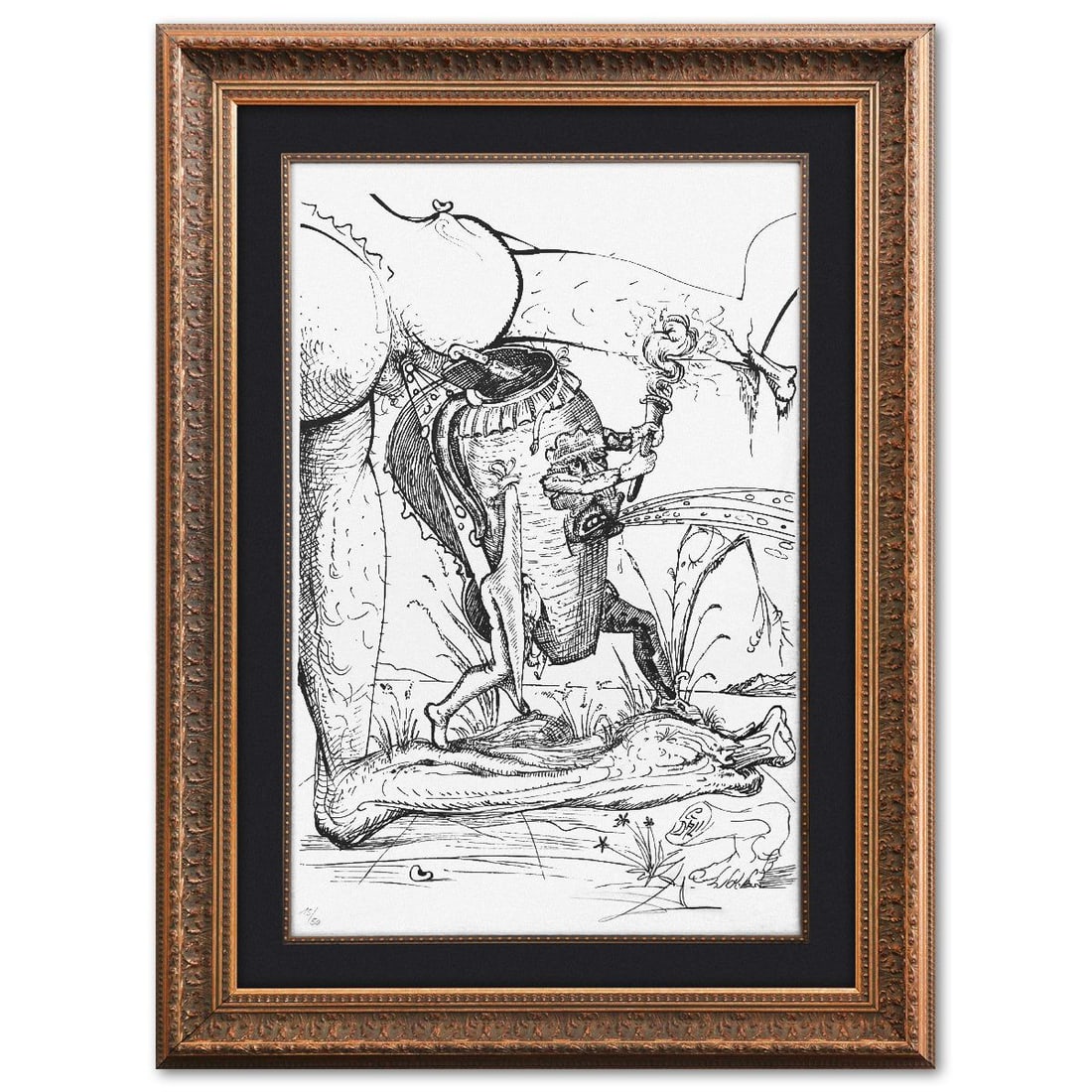 Salvador Dali- Original Lithograph from Gouache and Collage "Les Songes Drolatiques de Pantagruel": Artist: Salvador Dali. Medium: Original Lithograph from Gouache and Collage. Title: Les Songes Drolatiques de Pantagruel. Size: 29" x 19". Measures approx. 39.5" x 29.5" (framed). Signature: Hand sign