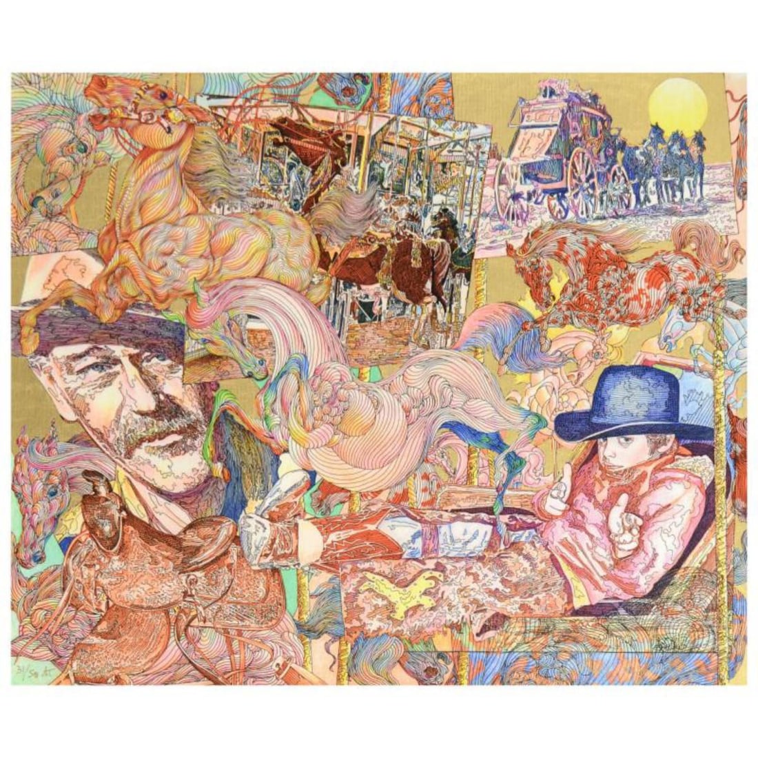 Guillaume Azoulay- Giclee on Canvas w/Hand Laid Gold Leaf "At the Vox": Artist: Guillaume Azoulay. Medium: Giclee on Canvas w/Hand Laid Gold Leaf. Title: At the Vox. Size: 18" x 21.5". Signature: Hand Signed and Numbered. Reference#: 28146.