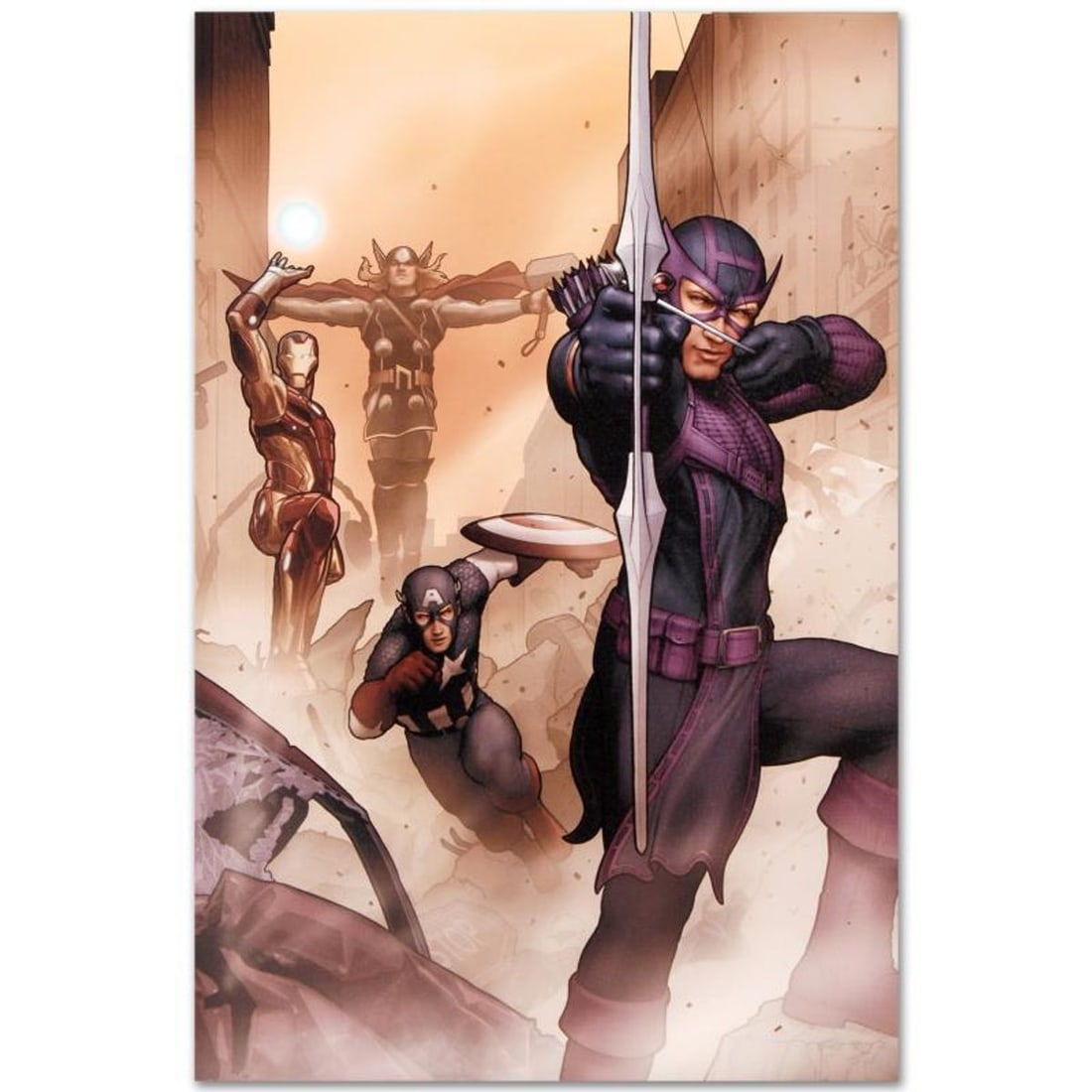 Marvel Comics "Avengers: Solo #1" Numbered Limited Edition Giclee on Canvas by John Tyler: A piece of comic book history, this limited edition, from original art by John Tyler Christopher, features Hawkeye with Captain America, Iron Man, and Thor. A cover artist for Marvel, John Tyler
