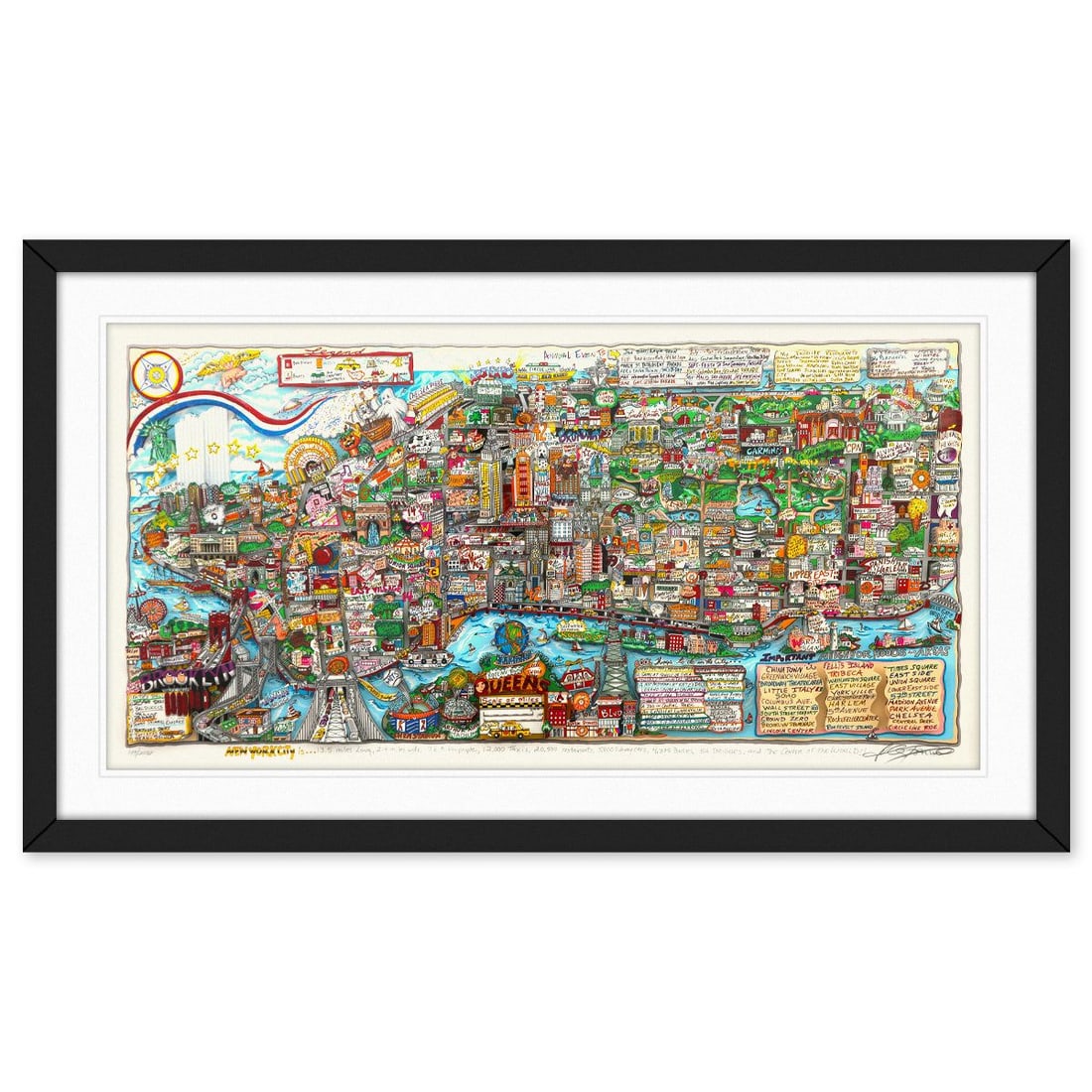 Charles Fazzino- 3D Construction Silkscreen Serigraph "NEW YORK IS, ": Artist: Charles Fazzino. Medium: 3D Construction Silkscreen Serigraph. Title: NEW YORK IS, . Size: 22" x 42". Measures approx. 30" x 51" (framed). Signature: Hand signed and numbered by the artist.