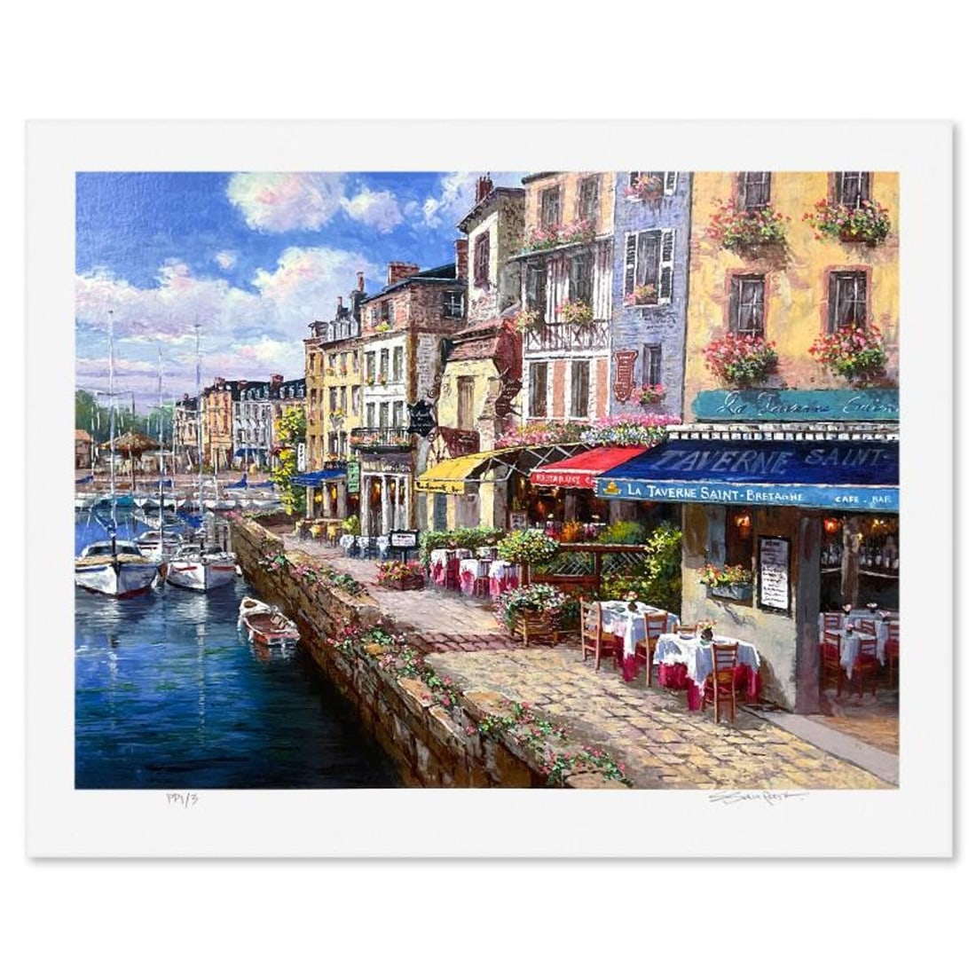 Sam Park, "Harbor at Honfluer" Limited Edition Printer's Proof Serigraph, Numbered 1/3 and Hand: Harbor at Honfluer is a limited edition printer's proof serigraph on paper by Sam Park, numbered 1/3 and hand signed by the artist. Includes Letter of Authenticity. Measures approx. 22.5" x 27" (borde