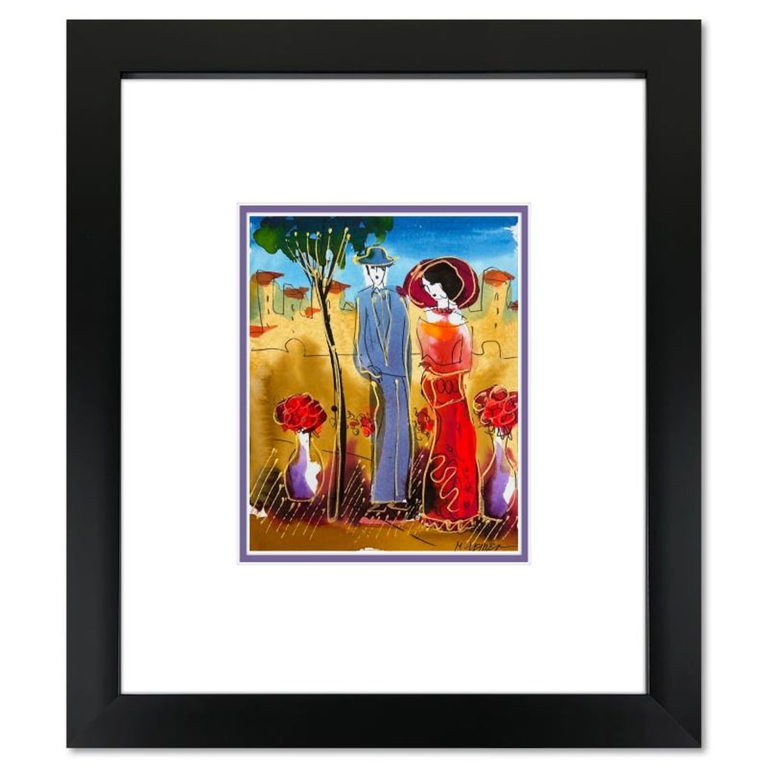 Moshe Leider, Framed Original Mixed Media Watercolor Painting, Hand Signed with Letter of: This is an original mixed media watercolor painting on paper by Moshe Leider. Hand signed by the artist, this piece comes custom framed and includes a Letter of Authenticity. Measures approximately 15