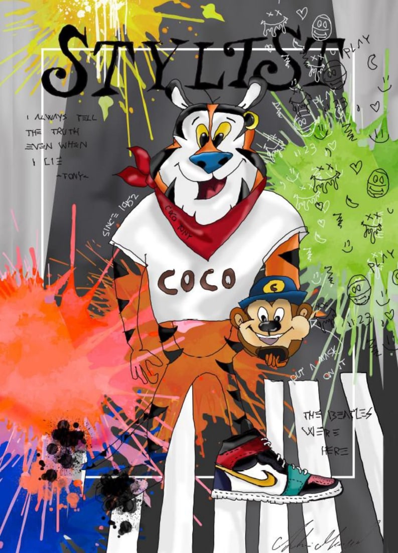Shani Moyal- Mixed Media on Canvas "Tony CoCo Zini BLEED": Artist: Shani Moyal. Medium: Mixed Media on Canvas. Title: Tony CoCo Zini BLEED. Size: 30" x 20". Signature: Hand Signed by the artist. Certificate of Authenticity: Is included. Reference#: 20536.
