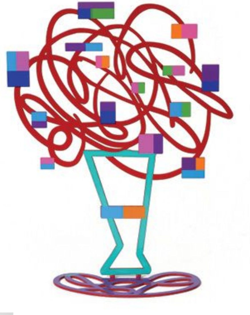 David Gerstein- Free Standing Sculpture "Red Bouquet": Artist: David Gerstein. Medium: Free Standing Sculpture. Title: Red Bouquet. Size: 11" x 8.6". Signature: Signed by the artist. Certificate of Authenticity: Is included. Additional: This piece is free