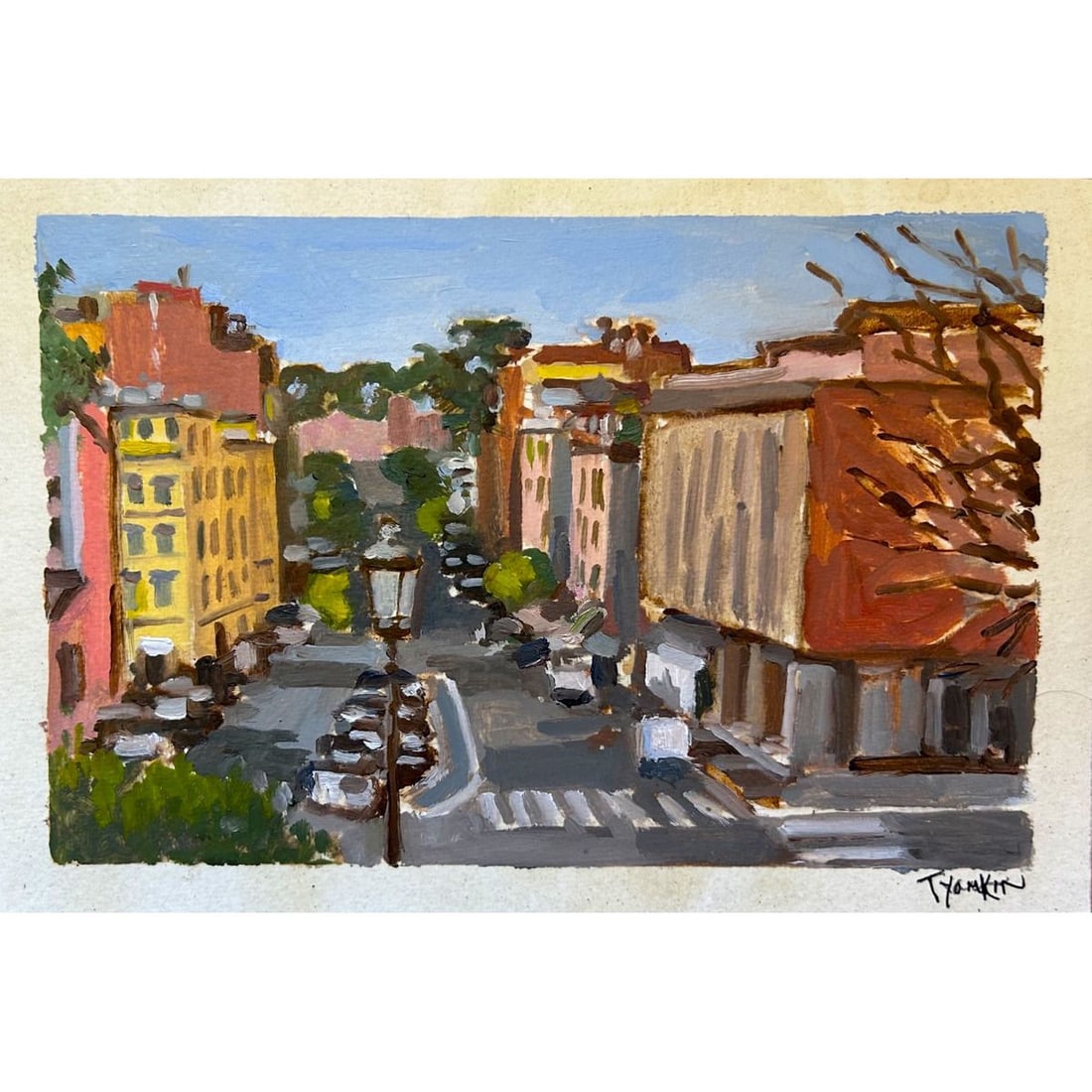 Boris Tyomkin- Original Oil on Shellacked paper "Cityscape, Rome" (1 of 1)