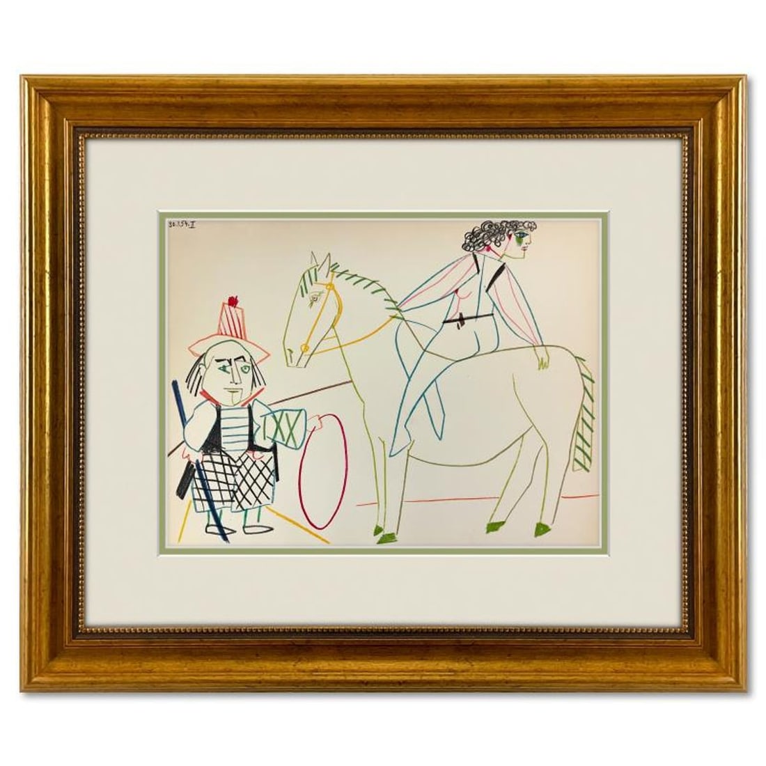 Pablo Picasso (1881-1973), "La Comedie Humaine 30.1.54-II" Framed Vintage Lithograph on Paper with: La Comedie Humaine 30.1.54-II is a vintage lithograph on paper by Pablo Picasso (1881-1973). This piece is from Picasso's Human Comedy Series and was printed in Paris, France by Mourlot Studios in 195